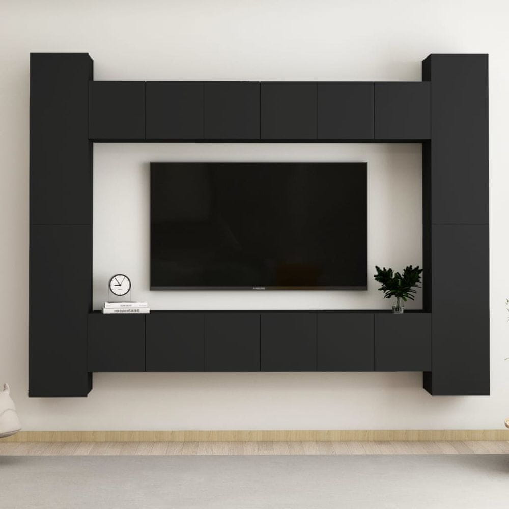 Vidaxl 10-dielna súprava TV skriniek čierna drevotrieska